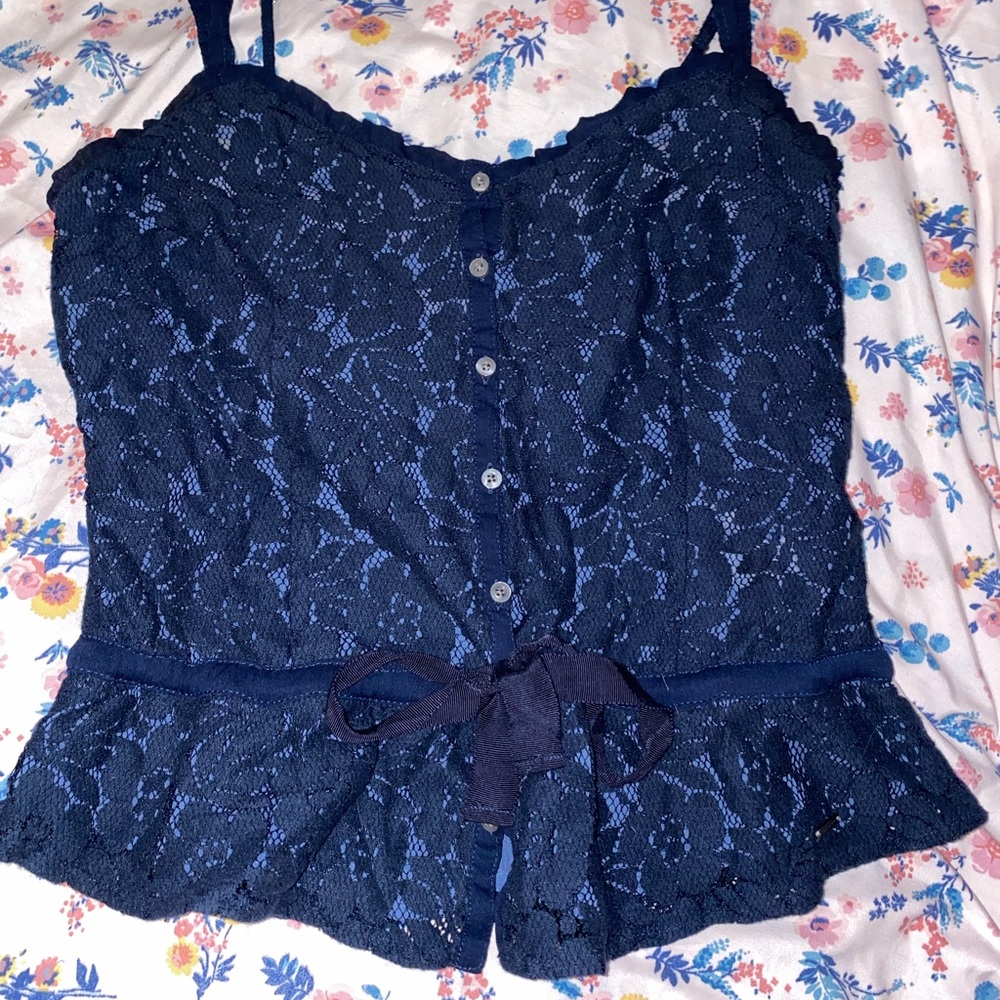 Hollister Dark Blue Lace Top ππ€ - Picture 1 of 4